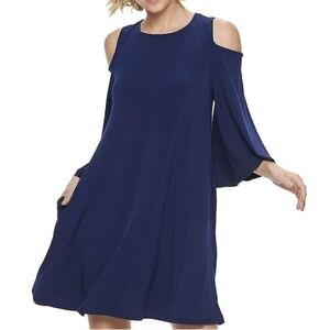Navy Blue Cold Shoulder 3/4 Sleeve Dress